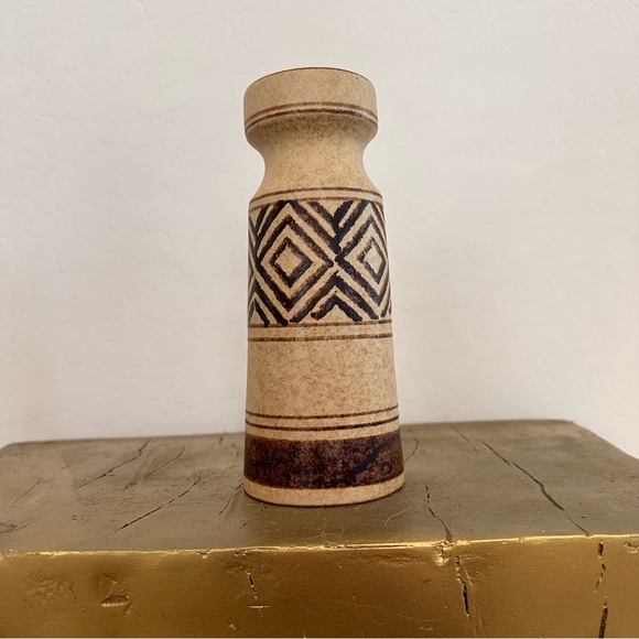 Vintage Geometric Patterned Stoneware Ceramic Vase - Picture 2 of 6